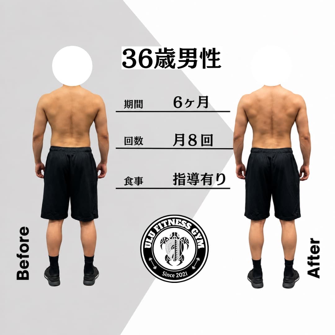 36歳男性 ビフォーアフター(6ヶ月・月8回・食事指導あり)